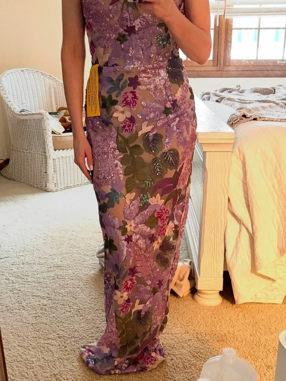 Bronx Banco Lavender Floral Embroidered Gown
